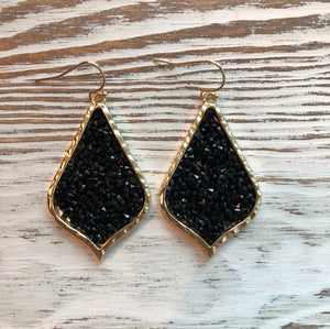 Black James Lily Rhinestone Sparkle Rock Earrings