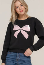 Load image into Gallery viewer, Junior Girls Black Sequin Bow Sweatshirt
