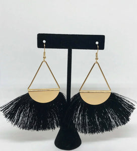 Black Fringe Gold Earrings