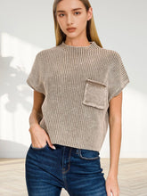 Load image into Gallery viewer, Washed Mock Neck Short Sleeve Sweater- Mocha

