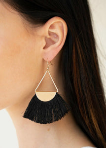 Black Fringe Gold Earrings