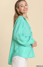 Load image into Gallery viewer, Emerald Sheer Collared Button Down Top
