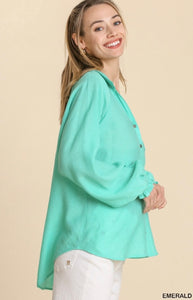 Emerald Sheer Collared Button Down Top