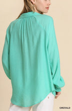 Load image into Gallery viewer, Emerald Sheer Collared Button Down Top
