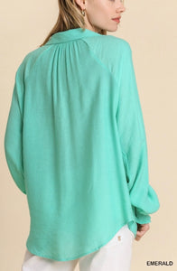 Emerald Sheer Collared Button Down Top