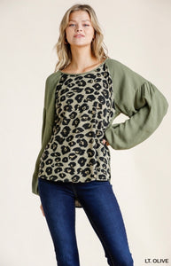 Animal Print Long Balloon Sleeve Top