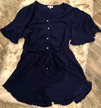 Load image into Gallery viewer, Navy Ruffle Romper
