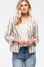 Load image into Gallery viewer, Ivory/Olive Striped Linen Jacket
