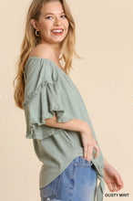Load image into Gallery viewer, Dusty Mint Linen Layered Ruffle Top
