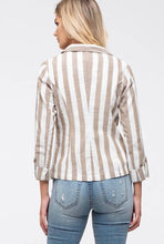 Load image into Gallery viewer, Ivory/Olive Striped Linen Jacket

