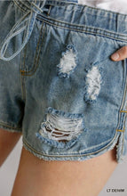 Load image into Gallery viewer, Distressed Drawstring Denim Shorts
