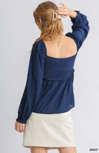 Load image into Gallery viewer, Navy Smocked Babydoll Top
