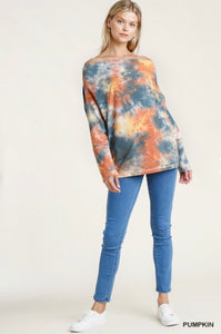 Pumpkin Tie Dye Off Shoulder Top