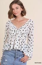 Load image into Gallery viewer, Black &amp; White Polka Dot Long Puff Sleeve Top
