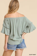 Load image into Gallery viewer, Dusty Mint Linen Layered Ruffle Top
