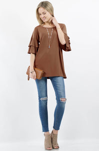 Light Brown Ruffle Sleeve Tunic