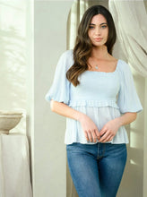 Load image into Gallery viewer, Iced Blue Smocked Peplum Top
