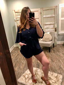 Navy Ruffle Romper