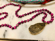 Load image into Gallery viewer, Pink &amp; Brown Druzy Drop Stone Long Statement Necklace
