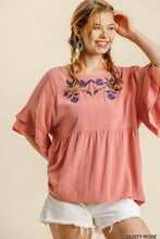 Load image into Gallery viewer, Dusty Rose Floral Babydoll Top
