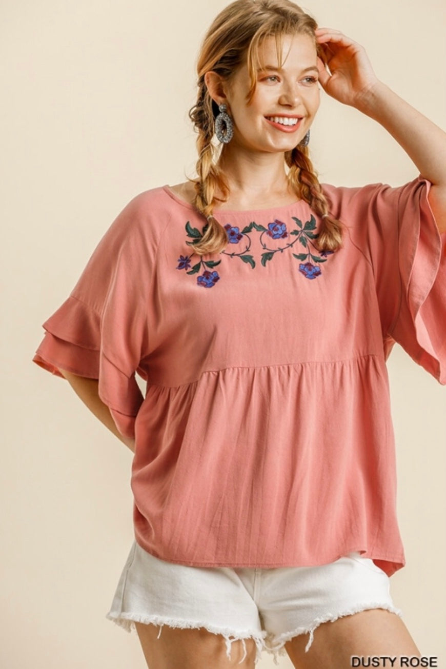 Dusty Rose Floral Babydoll Top