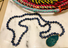 Load image into Gallery viewer, Teal &amp; Blue Druzy Drop Stone Long Statement Necklace
