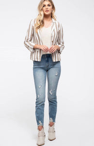 Ivory/Olive Striped Linen Jacket
