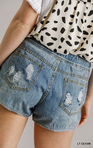 Distressed Drawstring Denim Shorts