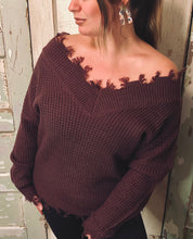 Load image into Gallery viewer, Eggplant Balloon Sleeve Waffle Sweater
