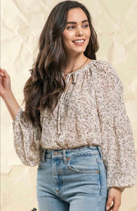 Ivory Floral Balloon Sleeve Top