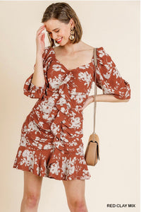 Floral Ruffle Bodycon Dress