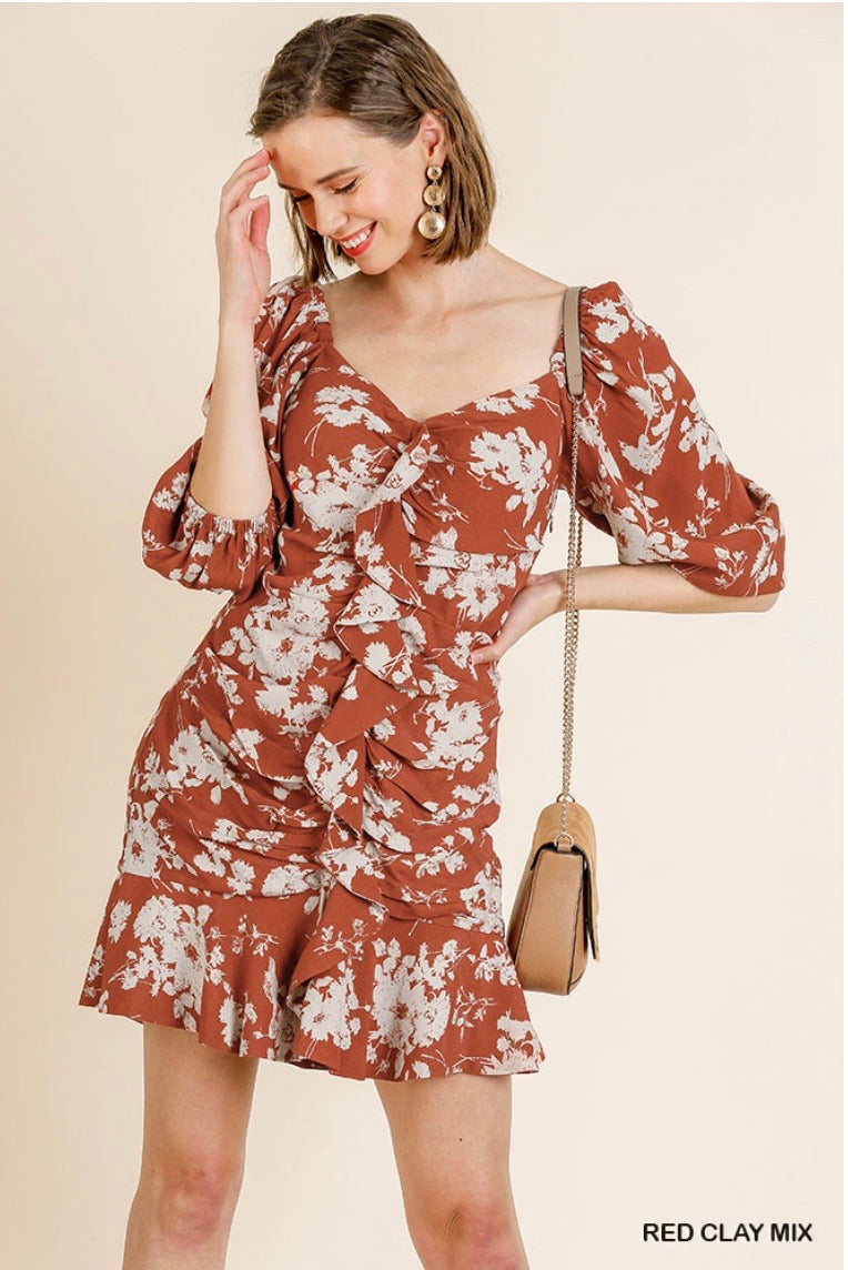 Floral Ruffle Bodycon Dress