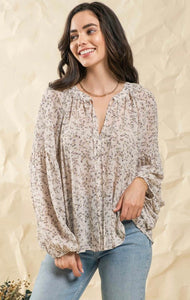 Ivory Floral Balloon Sleeve Top