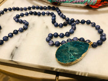 Load image into Gallery viewer, Teal &amp; Blue Druzy Drop Stone Long Statement Necklace
