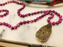 Load image into Gallery viewer, Pink &amp; Brown Druzy Drop Stone Long Statement Necklace
