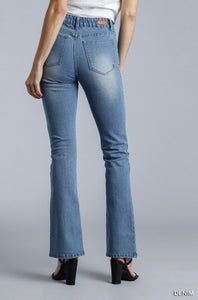 Front Slit High Rise Flare Jeans