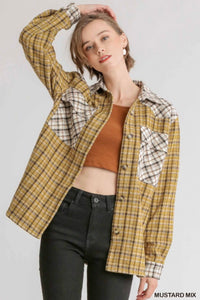 Mustard Plaid Colorblock Shacket