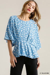 Light Blue Dalmatian Bell Sleeve Top