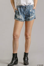 Load image into Gallery viewer, Distressed Drawstring Denim Shorts
