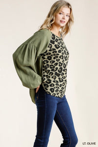Animal Print Long Balloon Sleeve Top