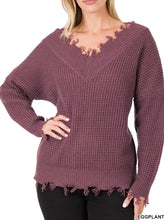 Load image into Gallery viewer, Eggplant Balloon Sleeve Waffle Sweater
